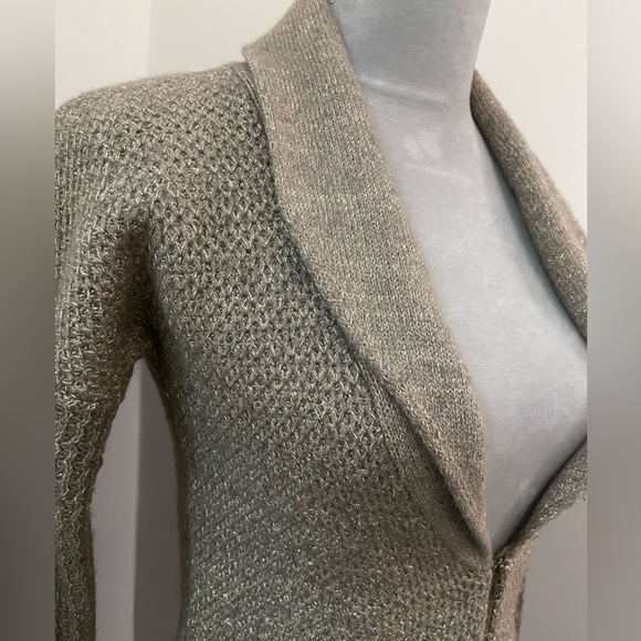 Loft Wool Taupe Metallic Zip Sweater Cardigan - Picture 2 of 9